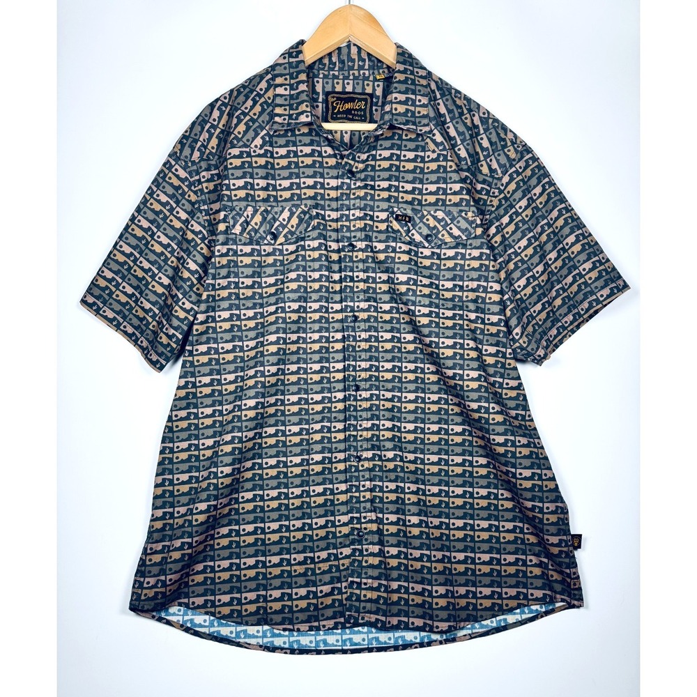 Howler Bros H Bar B Snap Shirt Mens XL Brown Camper Cactus Desert Print Western